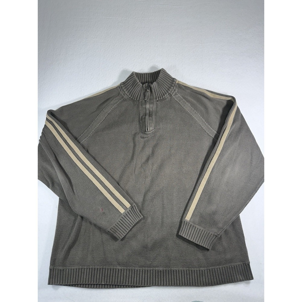 Eddie Bauer Quarter Zip Pullover Sweater XL Tall Brown Ribbed Knit Cotton Mens